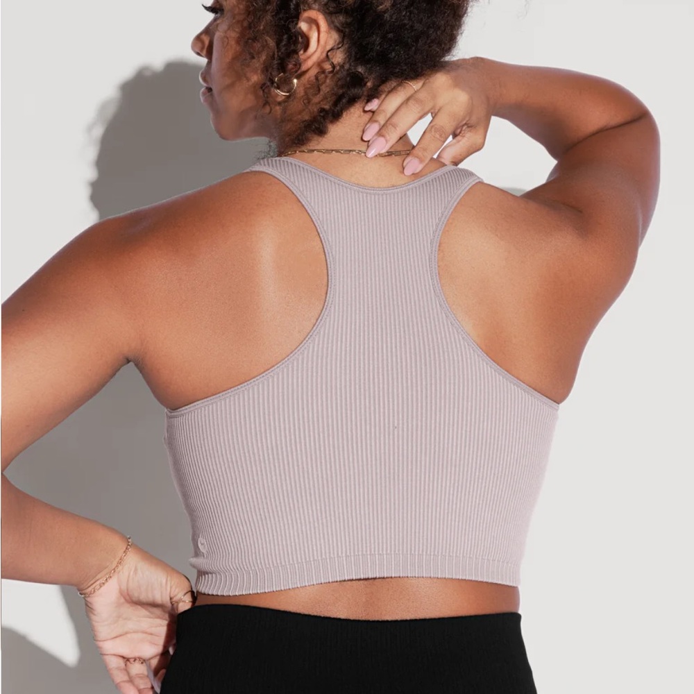 Women's Ribbed Mauve Sports Bra - Picture 3 of 5